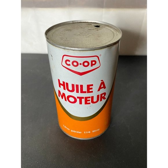 Vintage Orange White CO-OP Motor Oil Can Tin 1 Imperial Quart French Canada - Picture 4 of 5